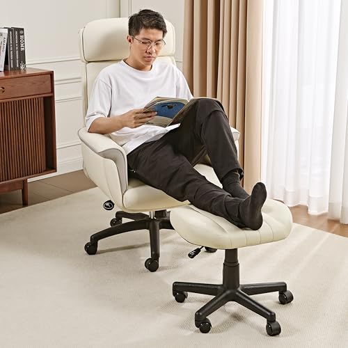Height Adjustable Beige Foot Stool with Wheels H3941