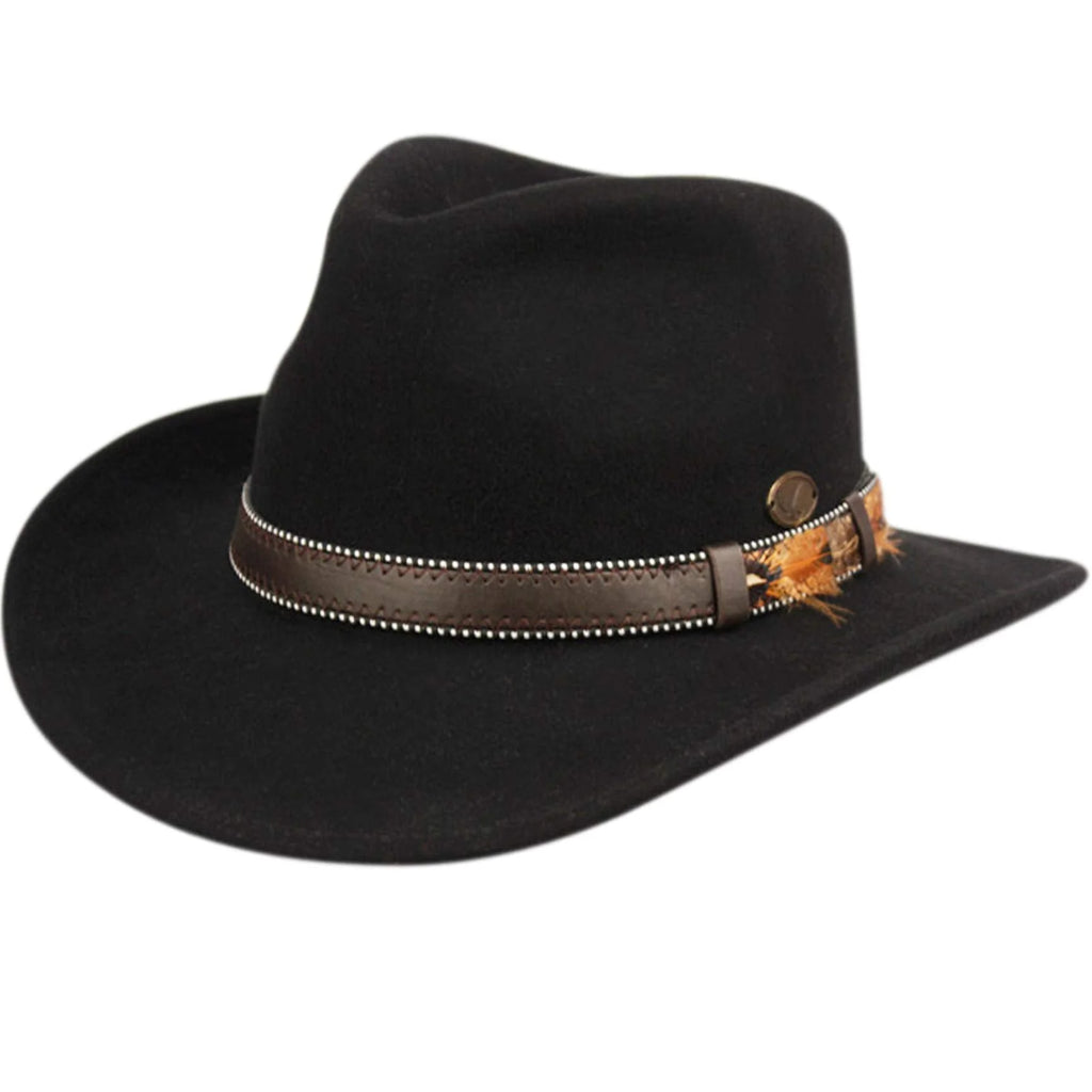 Wool Felt Outback Fedora with Faux Leather Band O92712