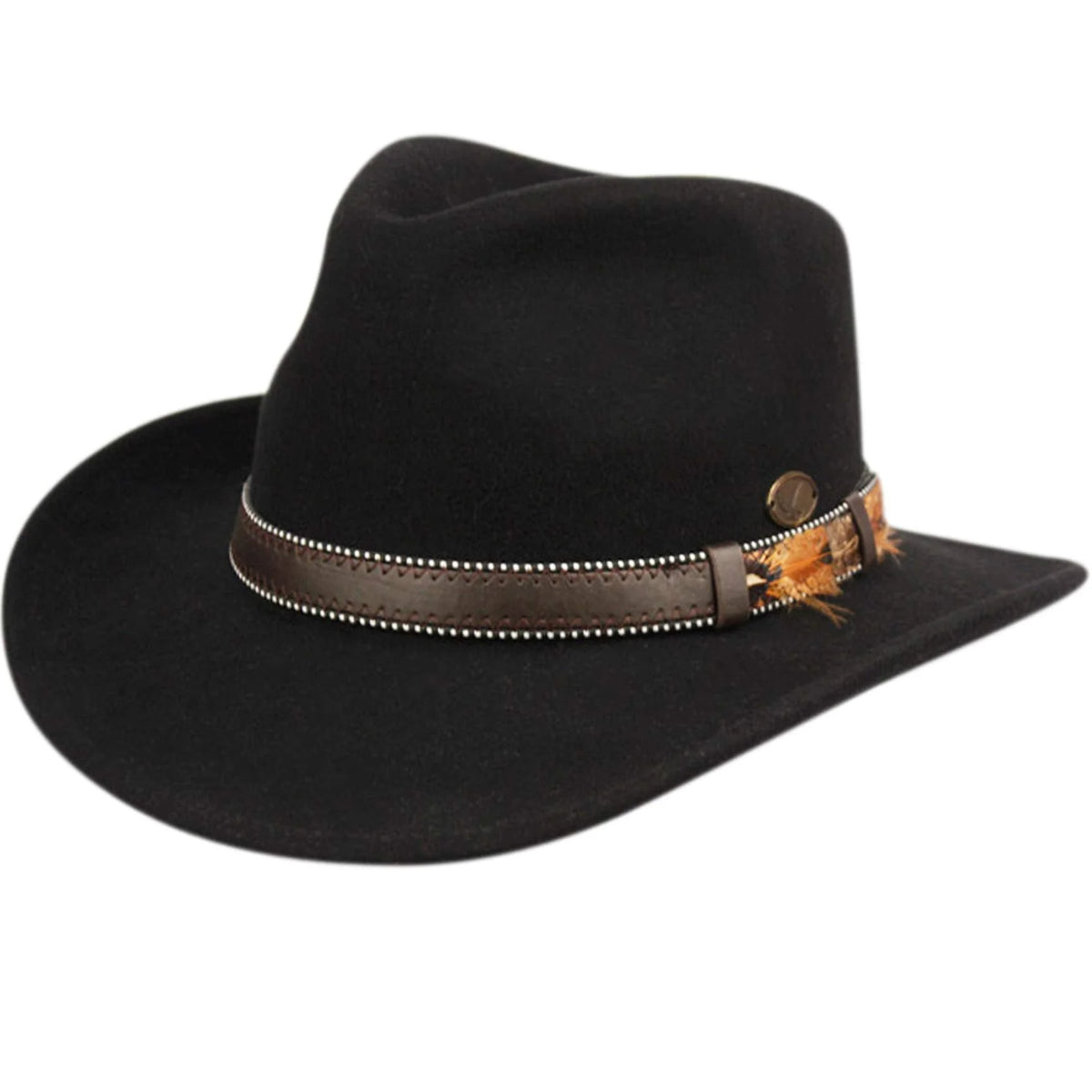 Wool Felt Outback Fedora with Faux Leather Band O92712