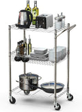 3-Tier Silver Steel Rolling Kitchen Trolley Cart with Storage Shelves X3618