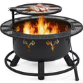 32'' Round Wood Burning Fire Pit with Poker & Swivel Cooking Grate Q877