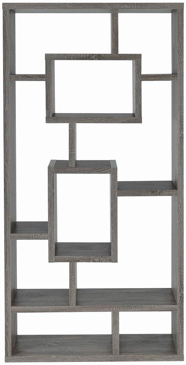 Geometric Cubed Rectangular Bookcase, Weathered Grey Q993