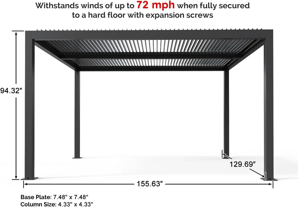 11' x 13' Grey Aluminum Louvered Pergola U555