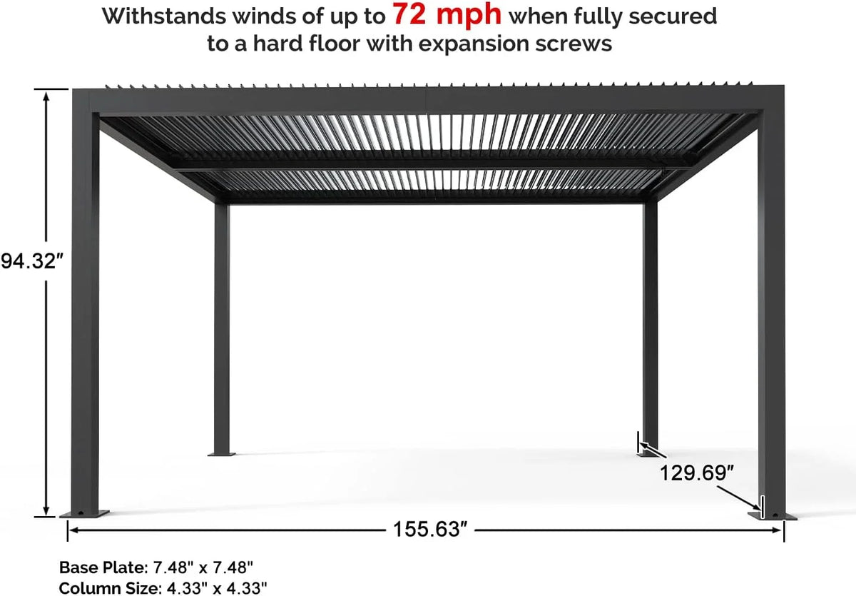 11' x 13' Grey Aluminum Louvered Pergola U555