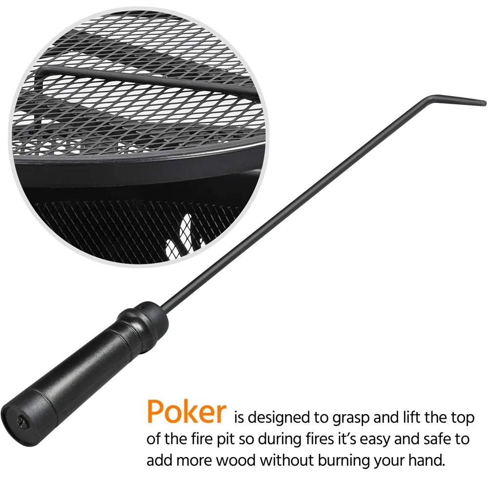 32'' Round Wood Burning Fire Pit with Poker & Swivel Cooking Grate Q877