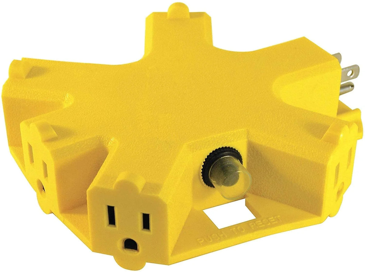 12/3 SJTOW 100 ft Outdoor Extension Cord with 5 Outlet Adapter, Yellow X368737