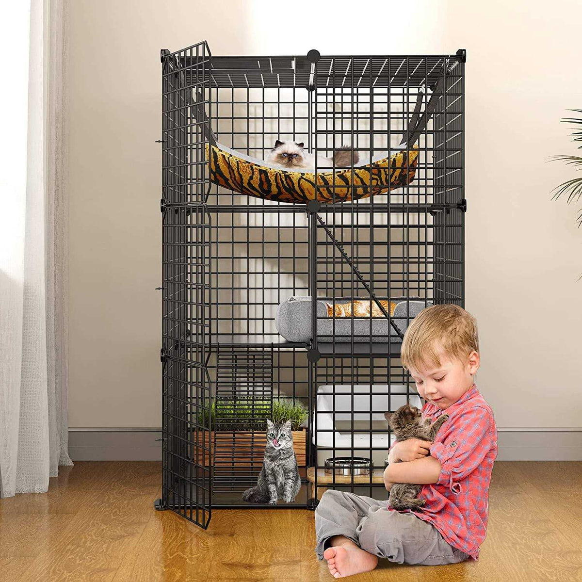 3-Tiers Metal Cat Cage with Hammock N683