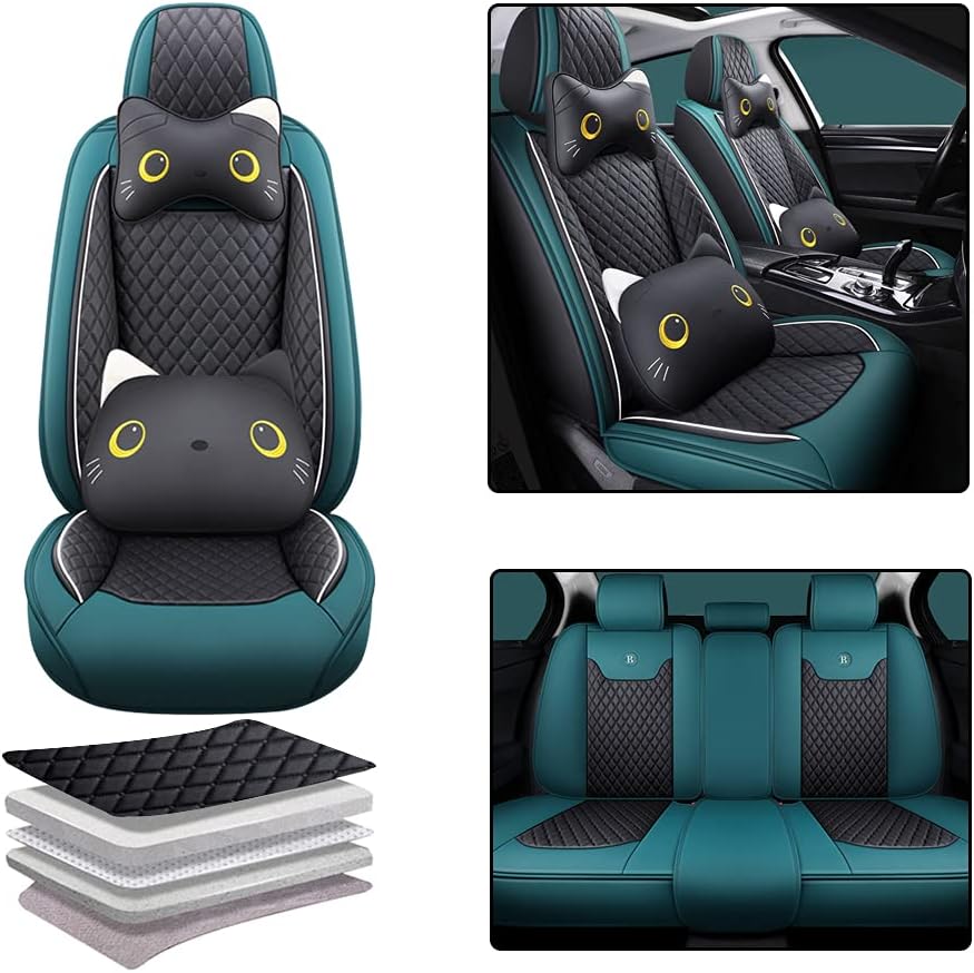 Pink-Black PU Leather Car Seat Covers Full Set 5 Seat T9302