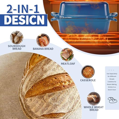 Cast Iron Bread Pan with Lid 9"X5", Set of 2 (Black) L44086