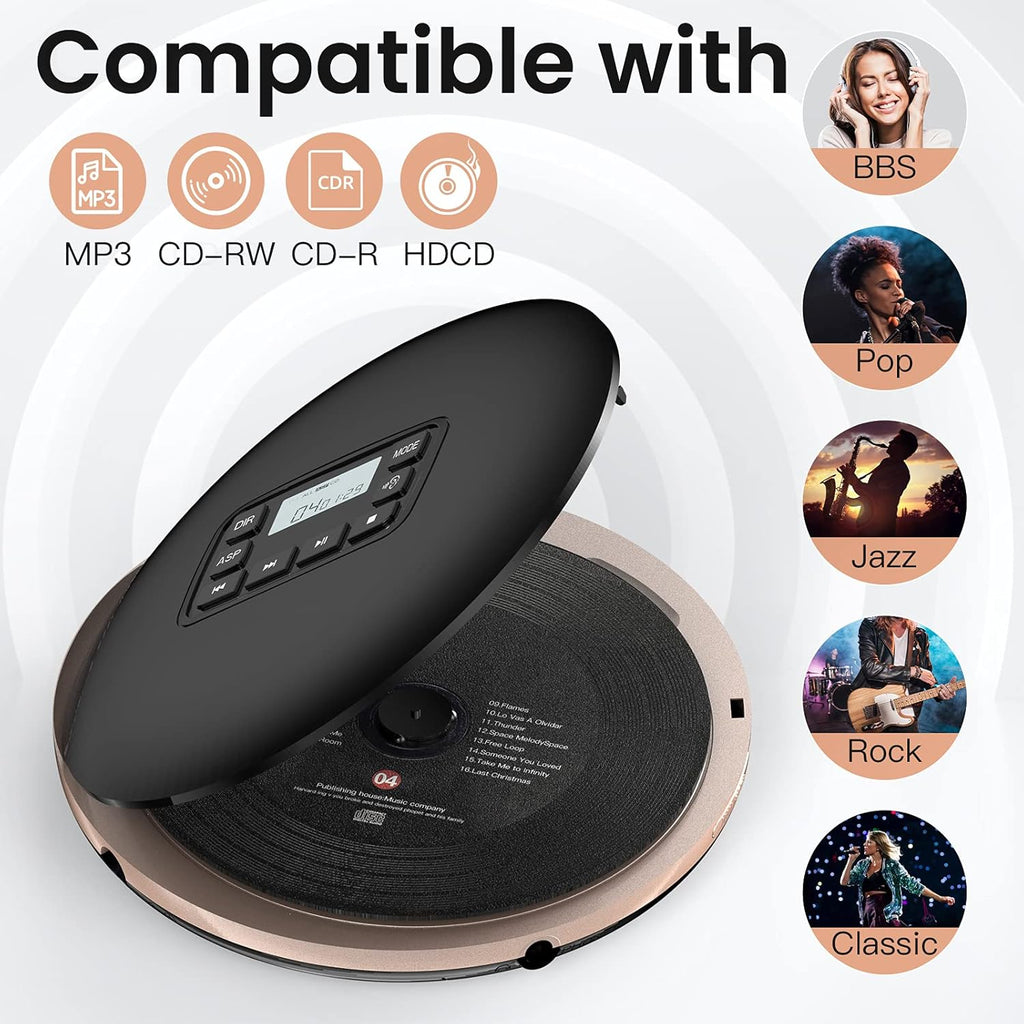 Black Portable CD Player with Headphones USB AUX Output J31176
