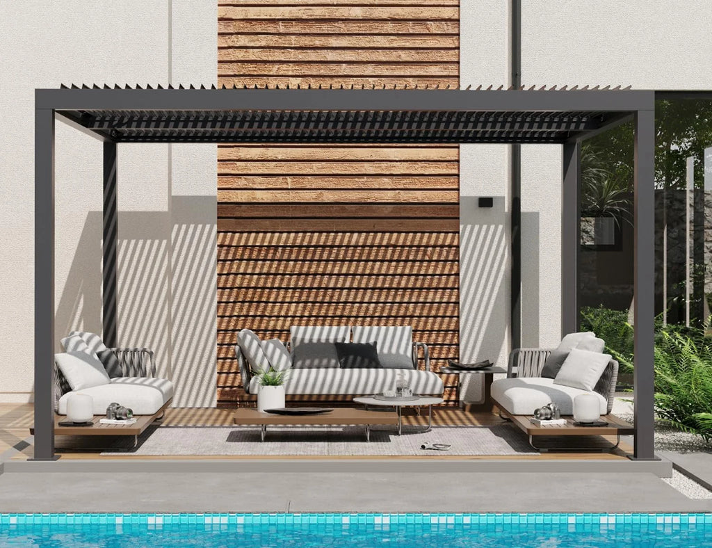 11' x 13' Grey Aluminum Louvered Pergola U555