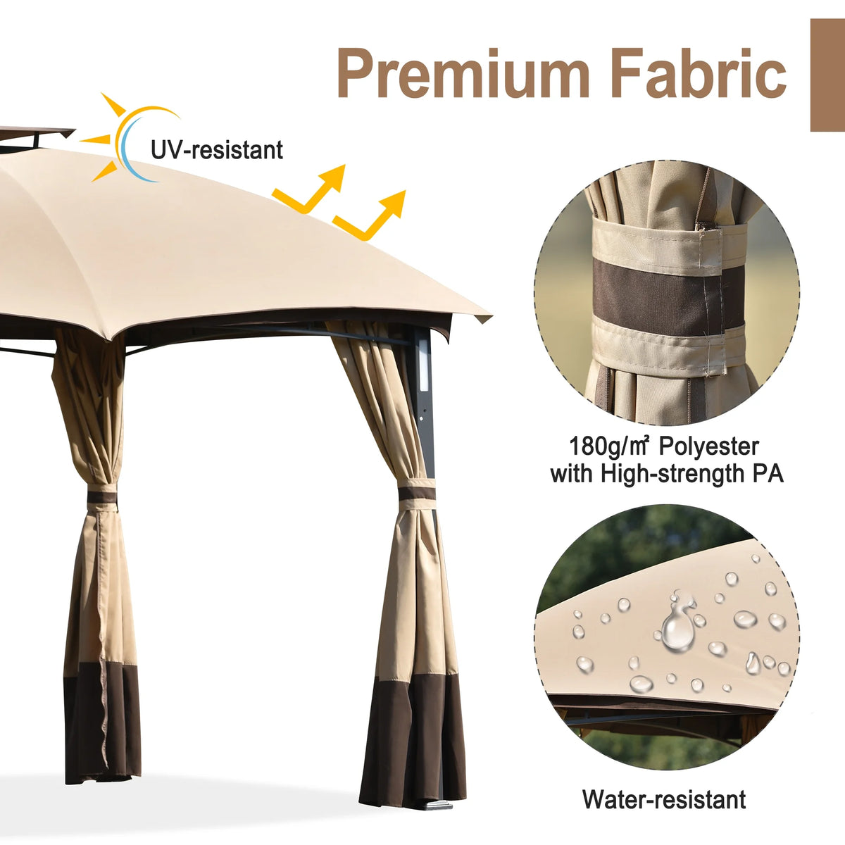 Brown Patio Metal Gazebo with Screen and LED Lights W34839