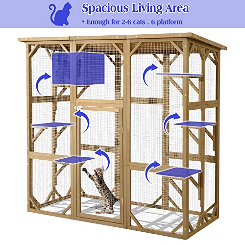 70 Inch Wooden Catio with Resting Box and 6 Jumping Platforms Y40050