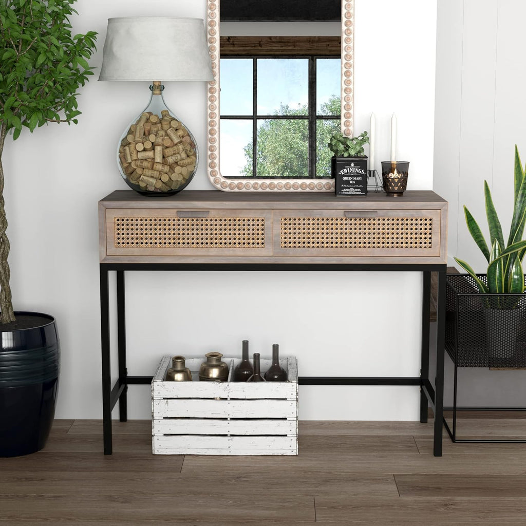 Rustic Console Table with 2 Drawers Natural Finish T5230