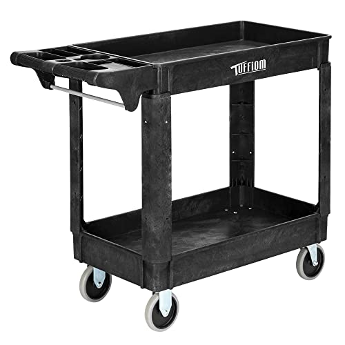 Plastic 2-Tier Utility Cart with Deep Shelves B274797