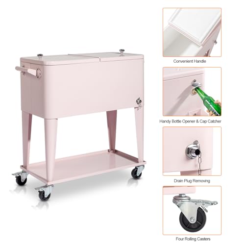 80 Quart Rolling Ice Chest on Wheels Drink Cooler Cart with Shelf H738235