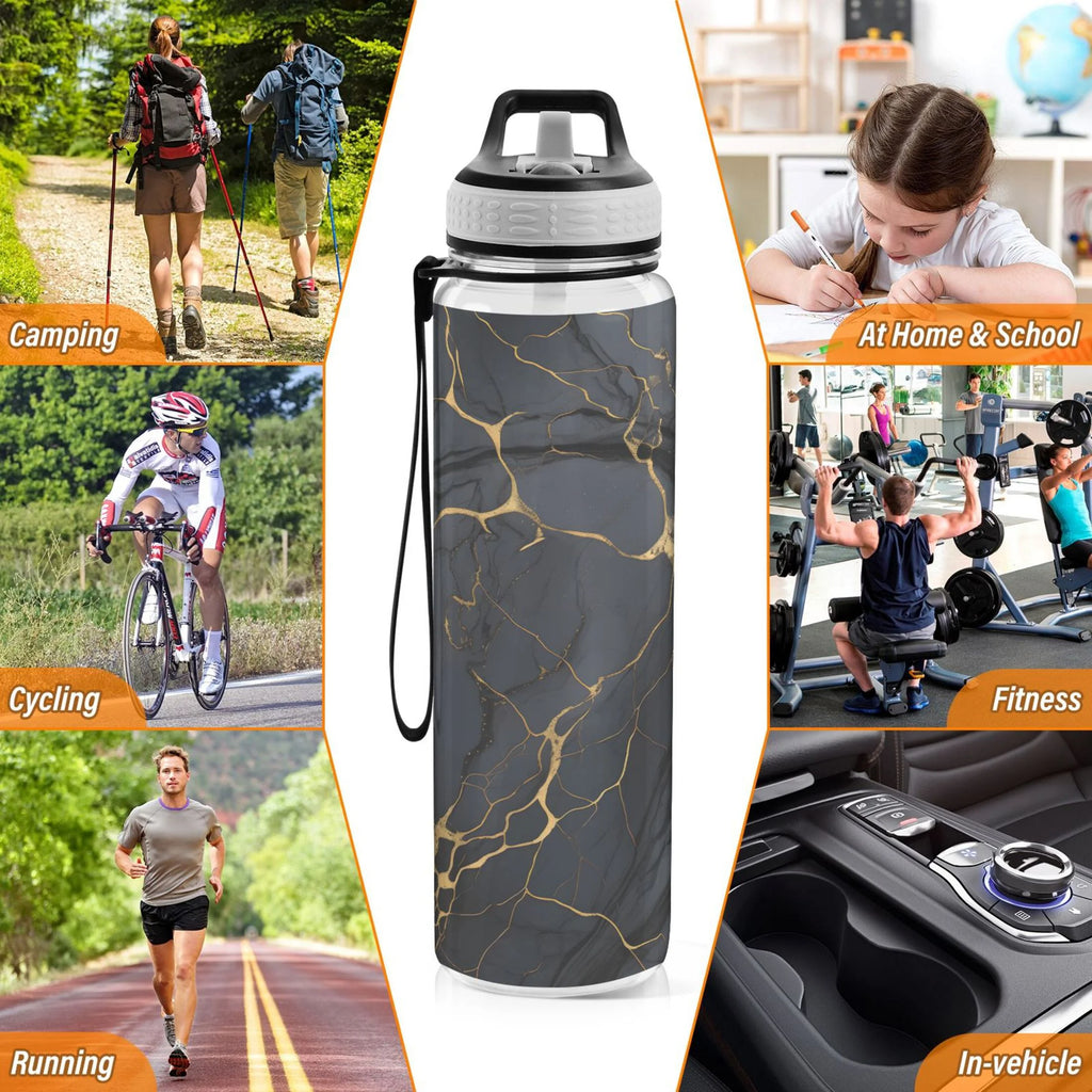 Black and Golden Marble 32oz Tritan Water Bottles with Straw Z965