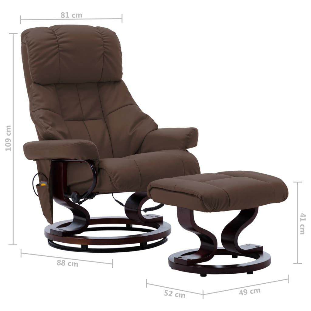 Brown Faux Leather Massage Recliner with Ottoman J483