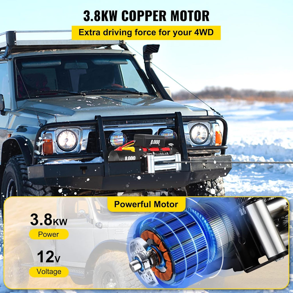 8000lb 12V Electric Winch with Wireless Remote Control Steel Cable D259253