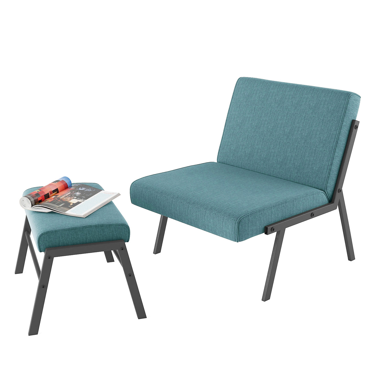 Green Linen Fabric Accent Chair with Ottoman Set R610