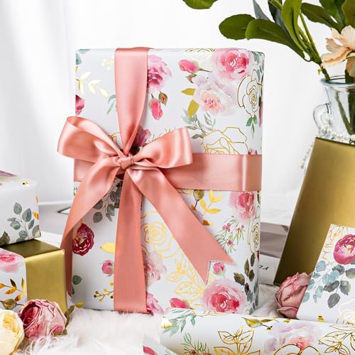 Kraft Floral Wrapping Paper Roll 17 In X 32.8 Ft M526