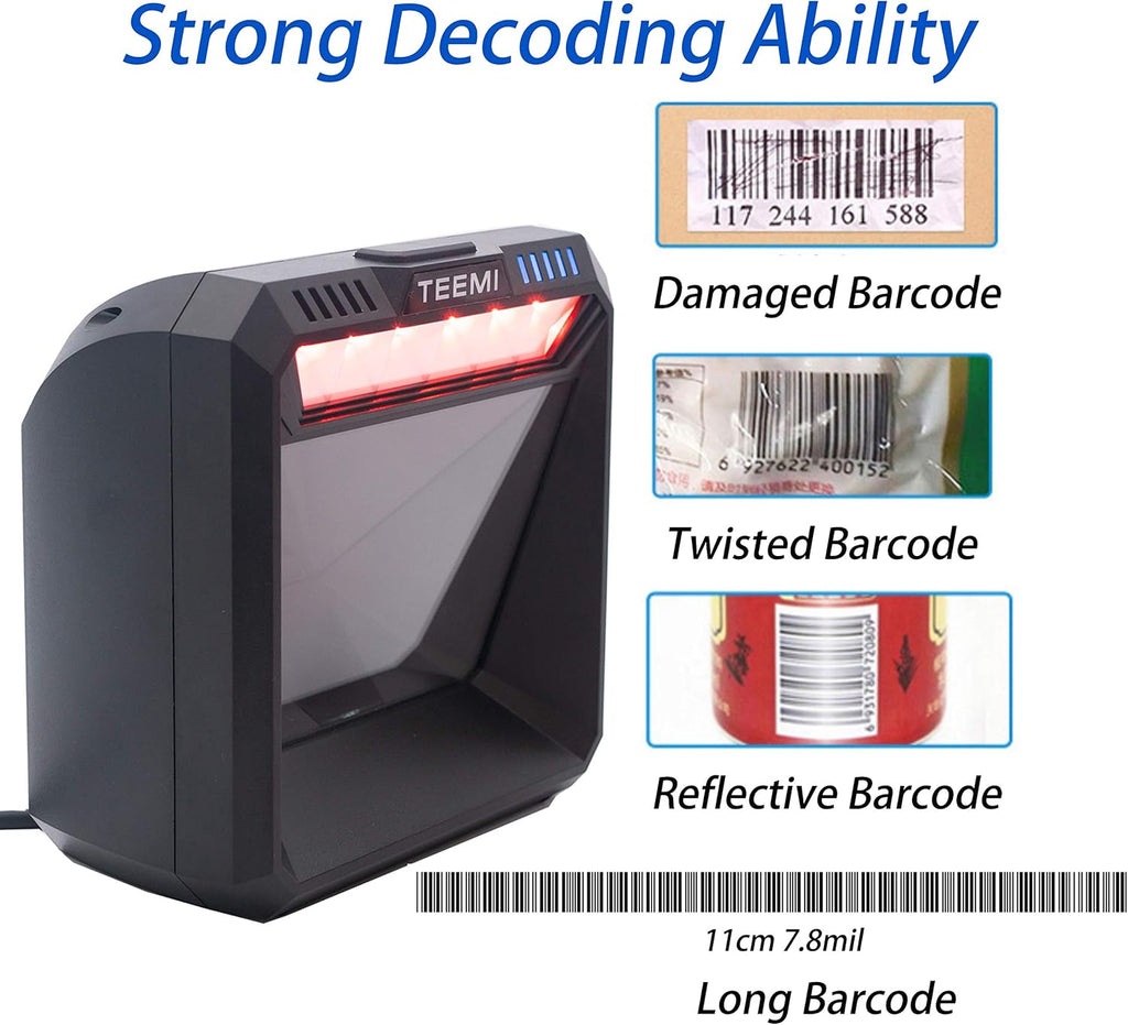 USB Wired Barcode Scanner with Large Scanning Window Q6245