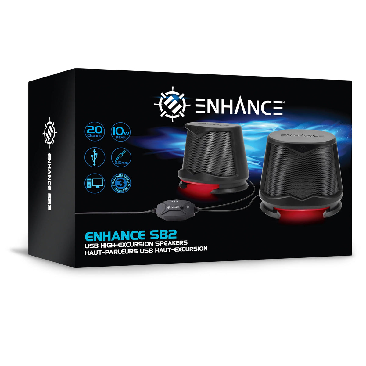 High Excursion Speakers with Red LED Lights, 10W Peak, 3.5mm Wired C40366