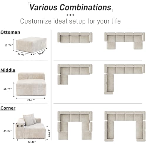 Oversized Corduroy 3 Seater Sectional Sofa B356179