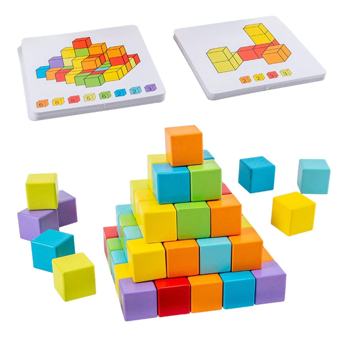 Wooden Building Blocks Stacking Game with Cards Sensory Toys D54482