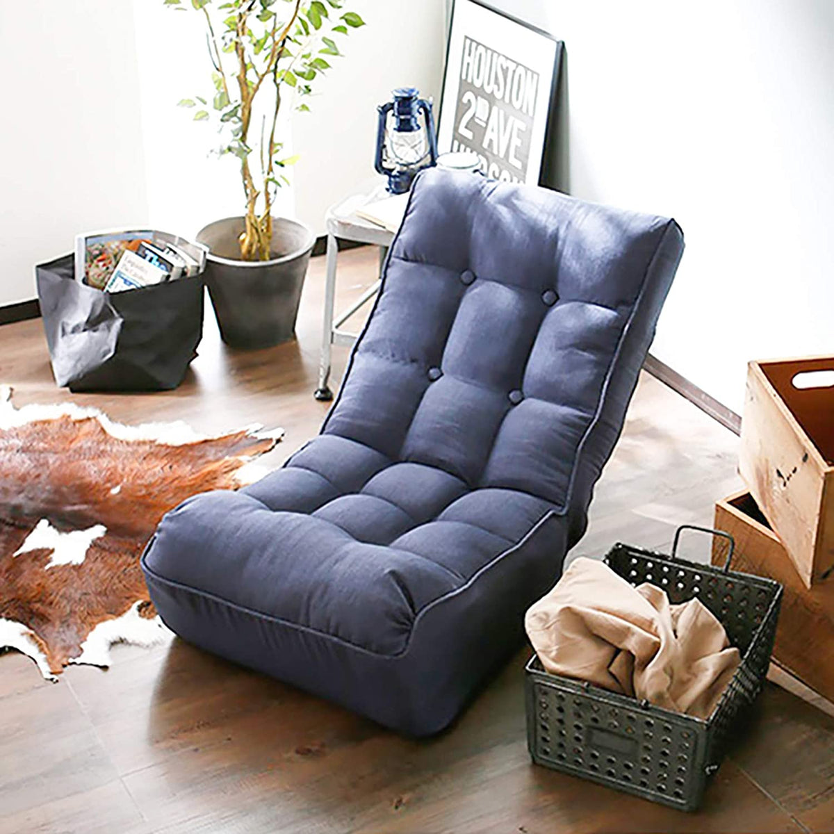 Dark Blue Fabric Folding Chaise Lounge Chair N736416