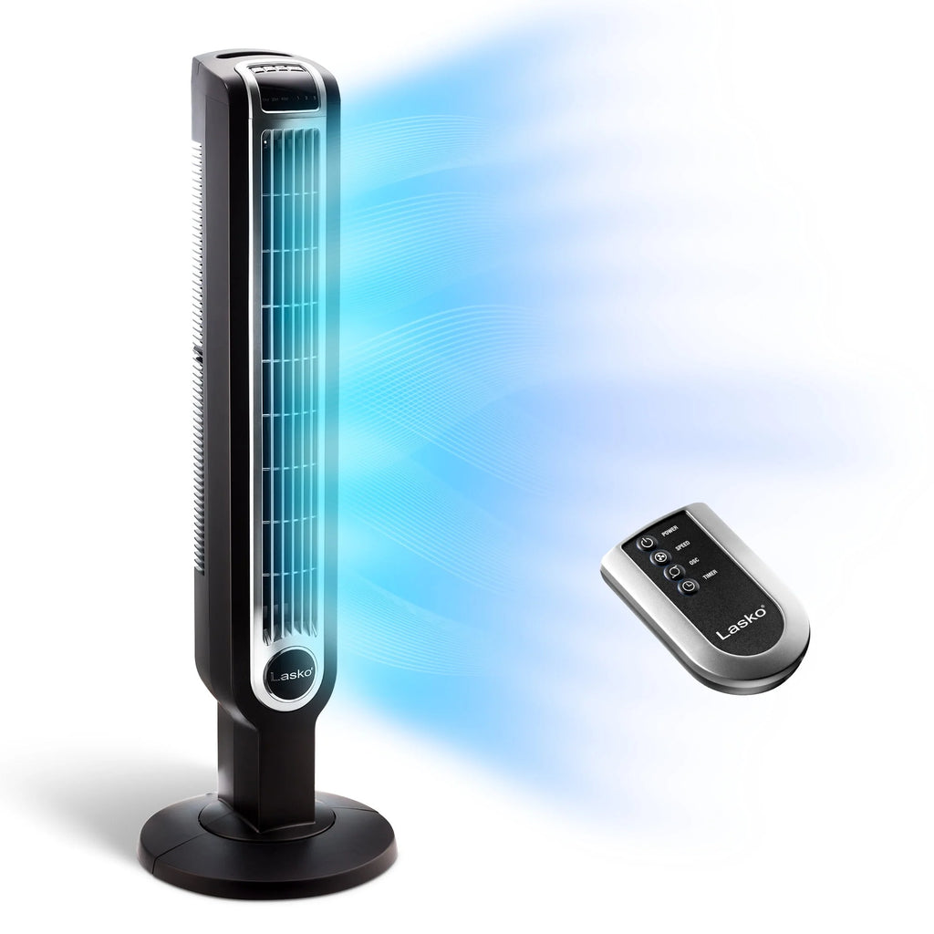 Black 3-Speed Oscillating Tower Fan with Timer and Remote H67232