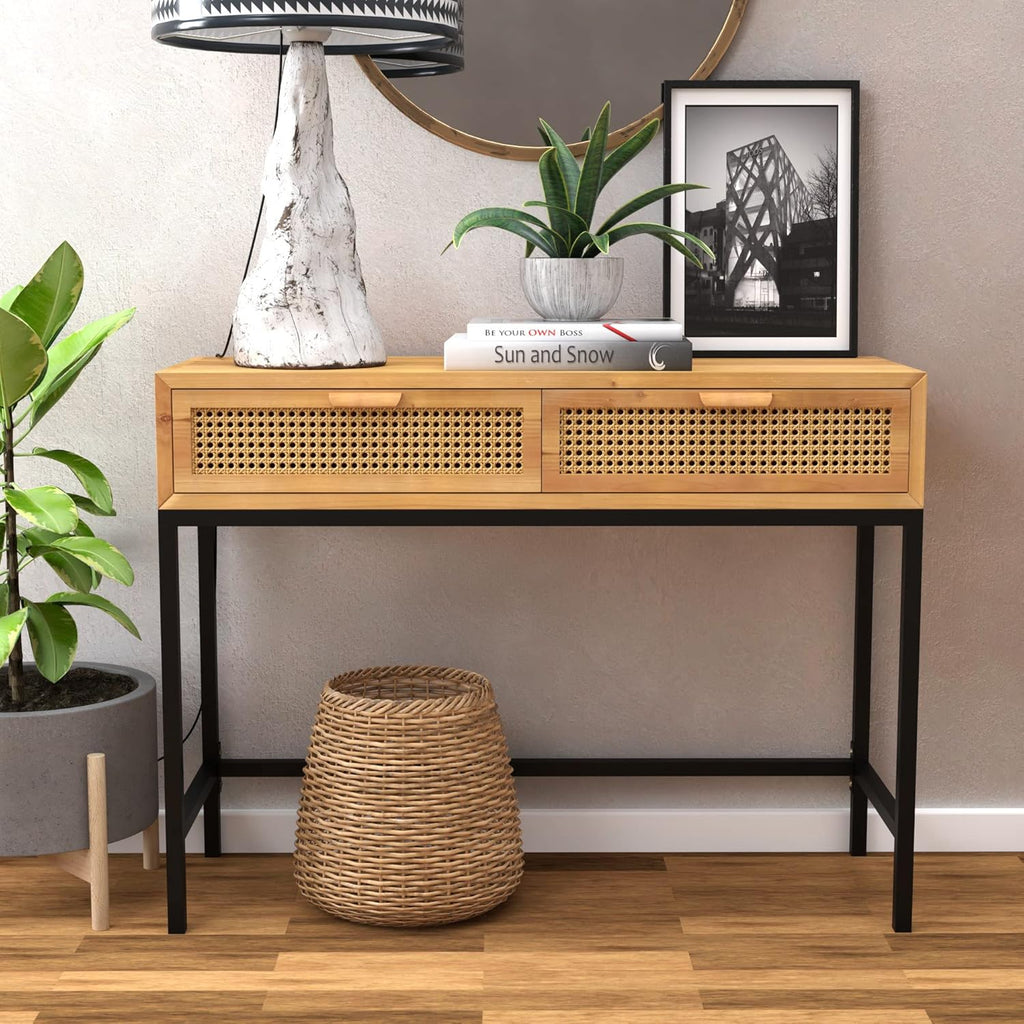 Rustic Console Table with 2 Drawers Natural Finish T5230