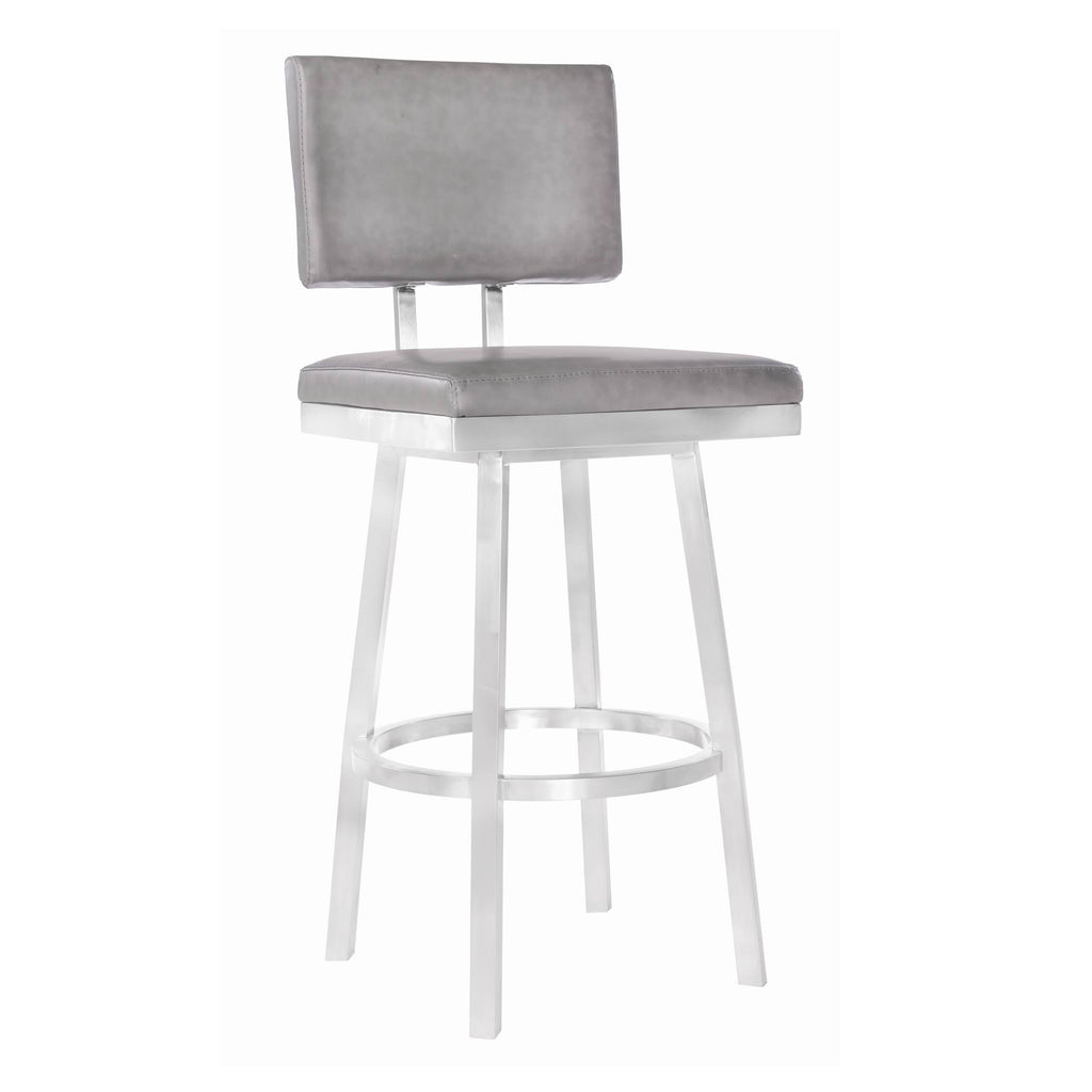 Bar Height Barstool in Brushed Stainless Steel and Vintage Grey Faux Leather X483777