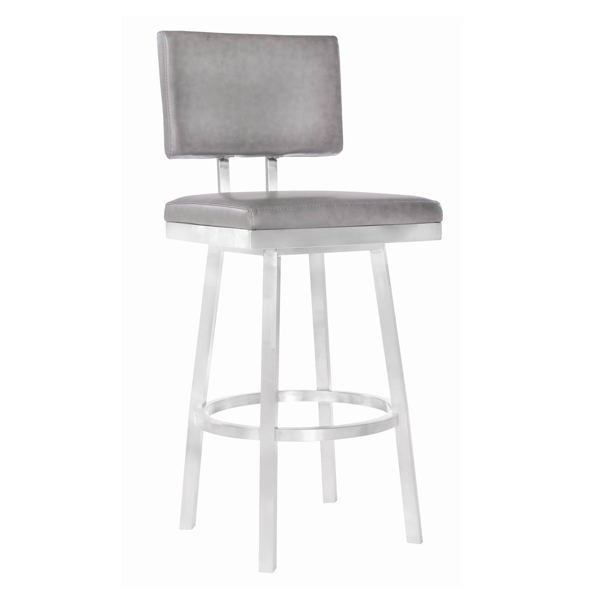 Bar Height Barstool in Brushed Stainless Steel and Vintage Grey Faux Leather X483777