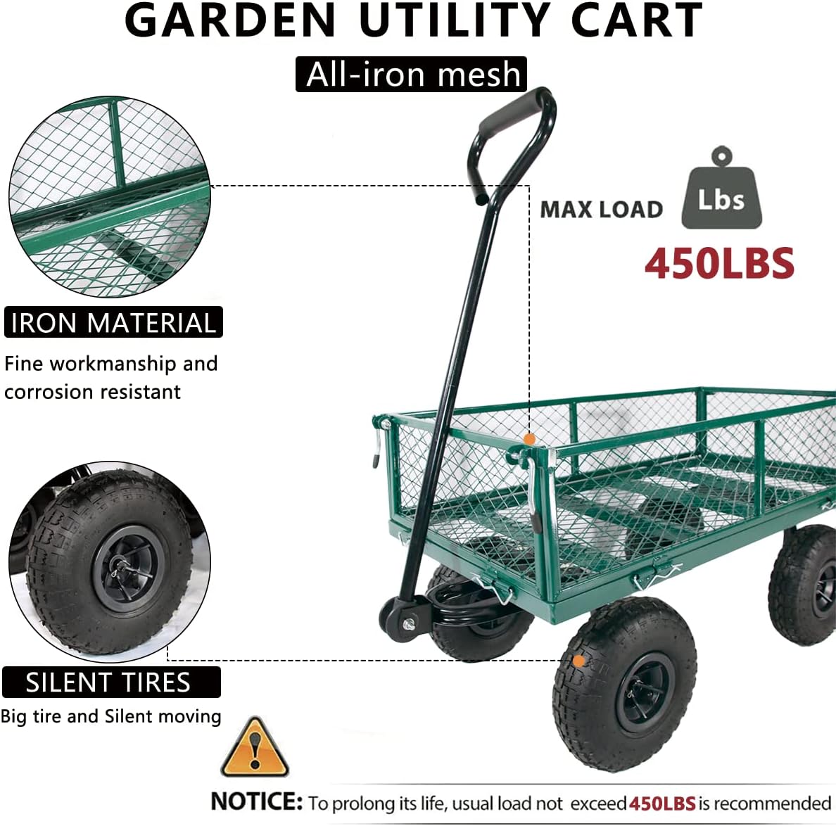 Green Heavy Duty Mesh Steel Utility Wagon with Removable Sides H231