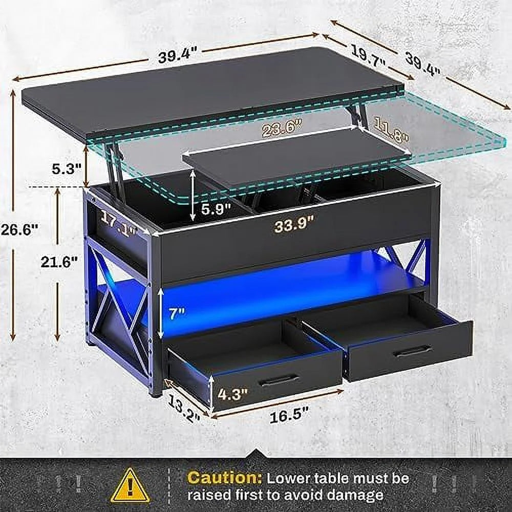 40" Lift Top Coffee Table with 2 Drawers & LED Light H74950