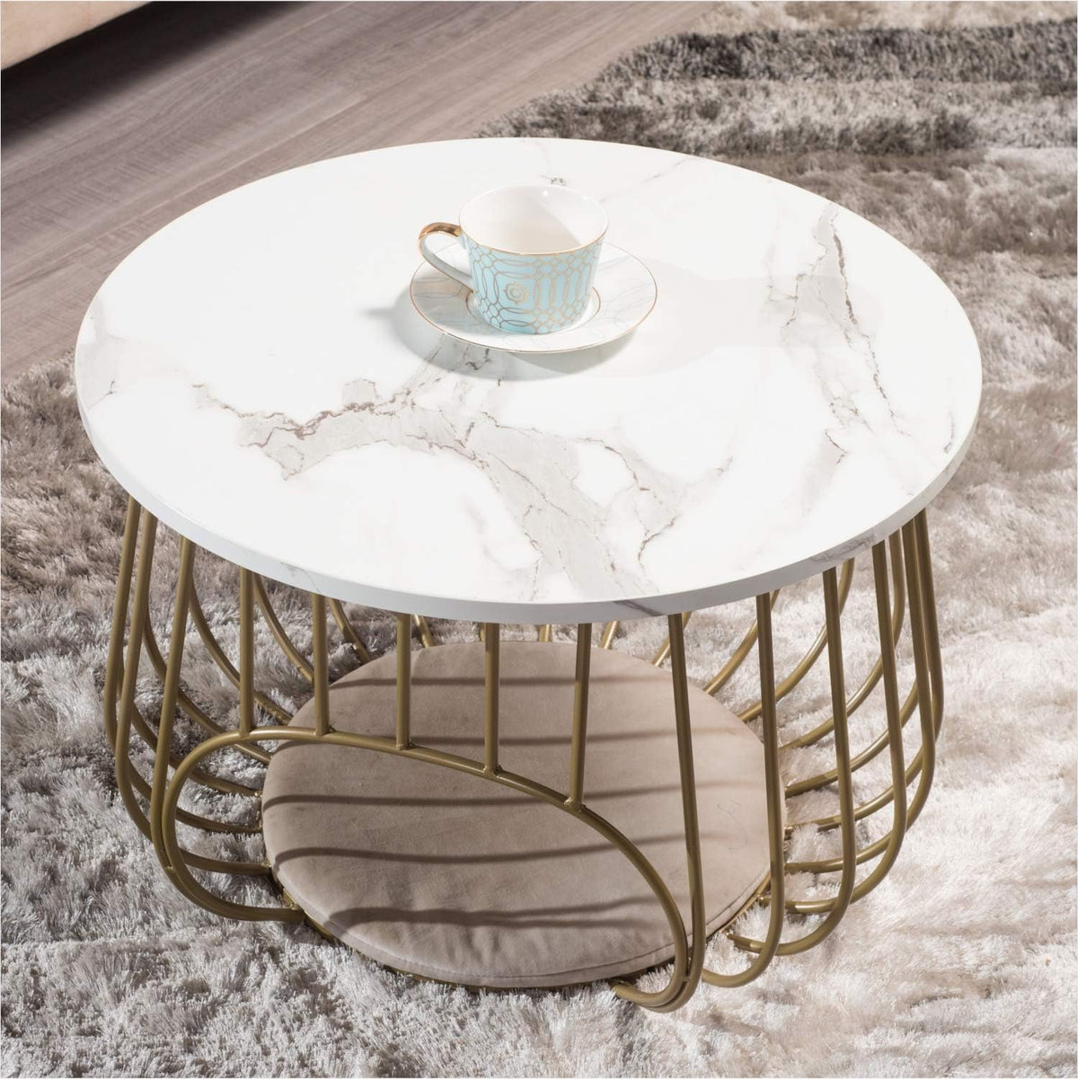 White Marble Texture MDF Round Coffee Table Z508