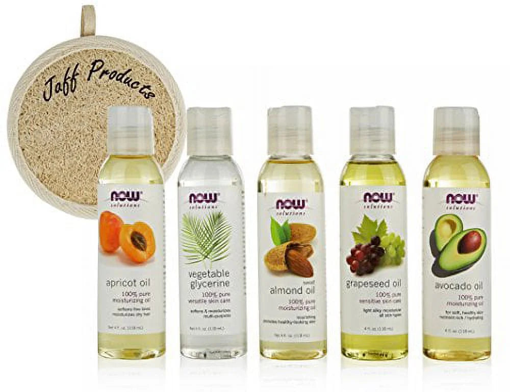 5 Pack Carrier Oil Gift Set: Almond Oil, Grapeseed Oil, Avocado Oil, Apricot Oil, Vegetable Glycerine Oil 4 Oz O62629