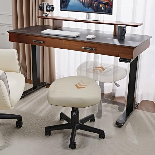 Height Adjustable Beige Foot Stool with Wheels H3941