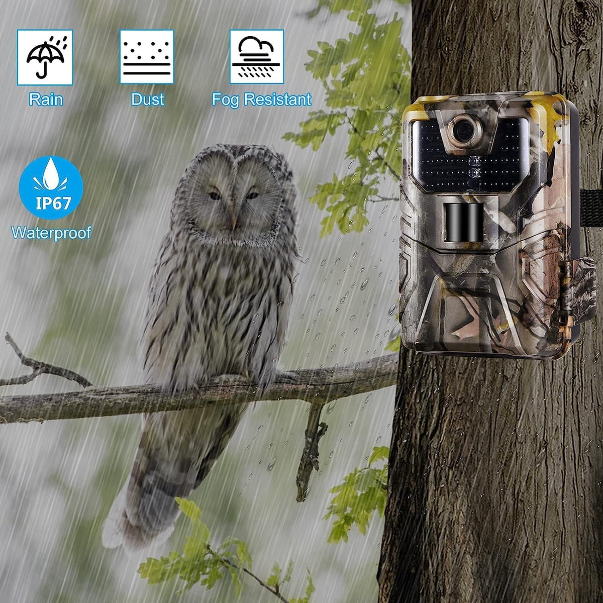 36MP 1520P Night Vision Motion Activated Hunting Camera IP67 Waterproof 120° 65FT 44pcs No Glow LEDs L10958