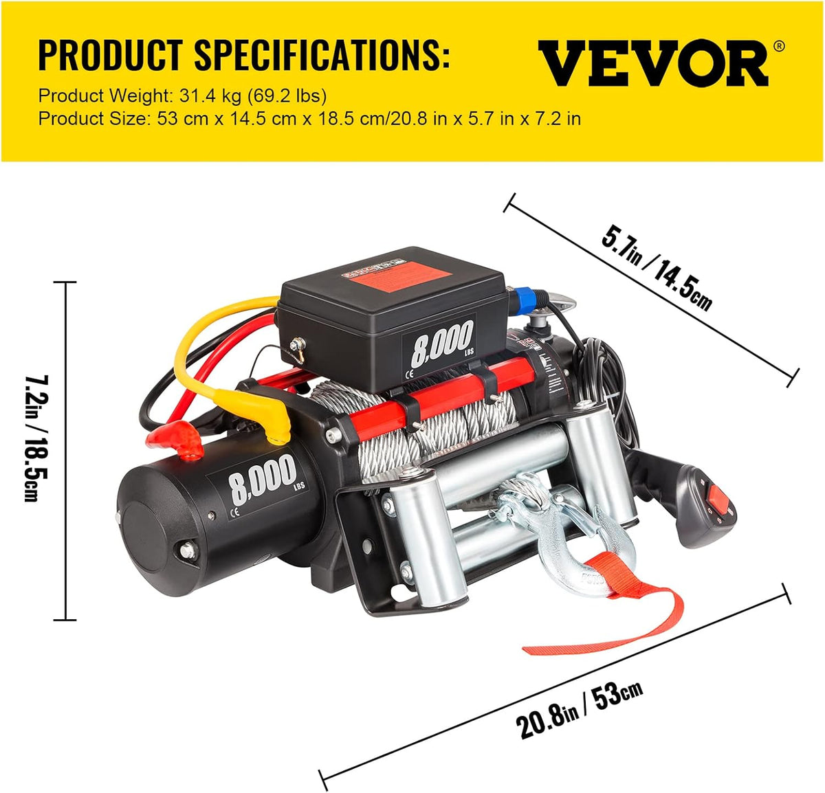 8000lb 12V Electric Winch with Wireless Remote Control Steel Cable D259253