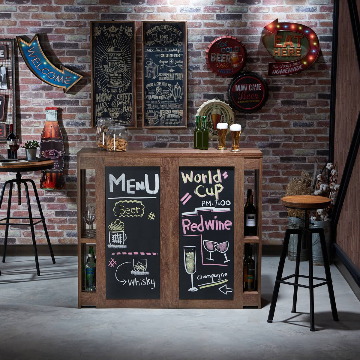 Rustic Multi-Storage Bar Table, Walnut P763