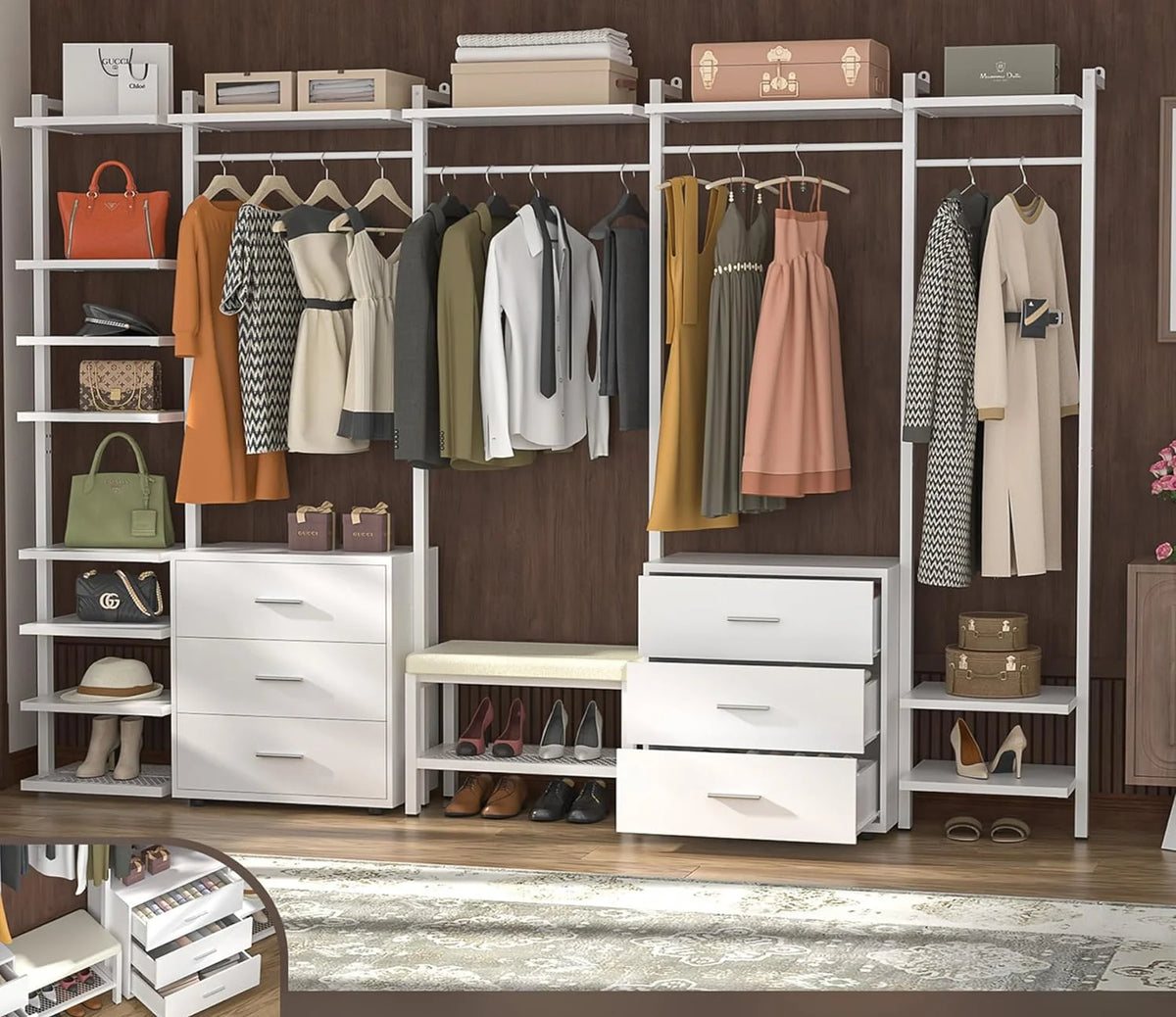 White Heavy Duty Clothing Rack with 6 Drawers B432537