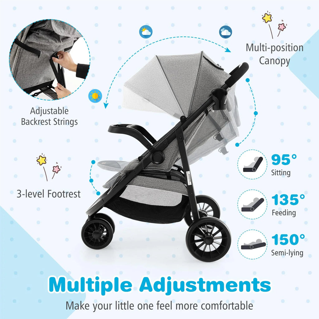 Baby Jogging Stroller Travel System with Adjustable Canopy Grey A748725