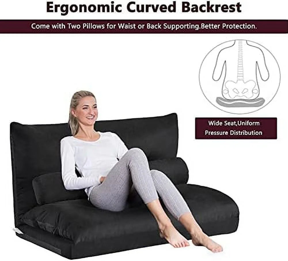 Adjustable Fabric Floor Couch Sofa Bed with Two Pillows Q10165