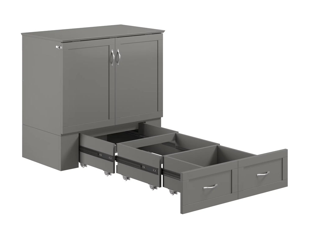Twin XL Solid Wood Murphy Bed Chest with Mattress, Drawer and Charger, Grey P57607