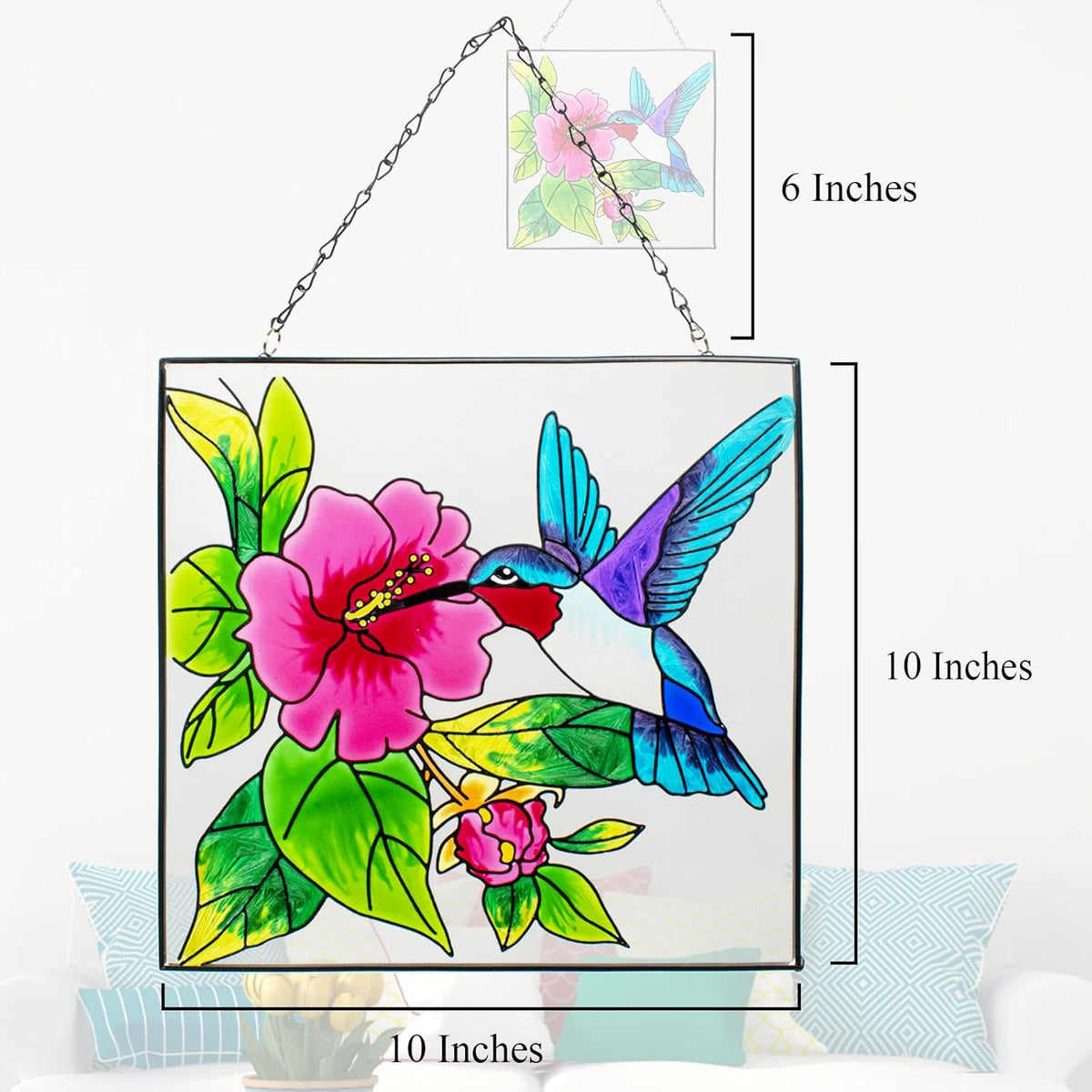 Hummingbird Stained Glass Window Hangings with Metal Chain C33679