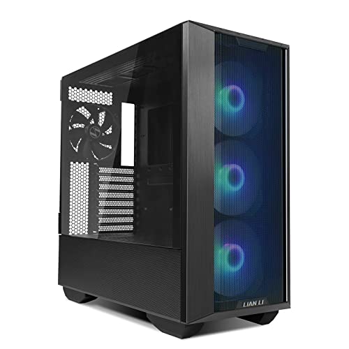 Black E-ATX PC Case with Tempered Glass Doors, Mesh Panels, 4x140mm PWM Fans B390