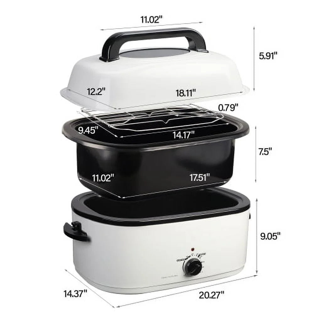 White 20 QT Stainless Steel Electric Roaster with See-through Lid N8305