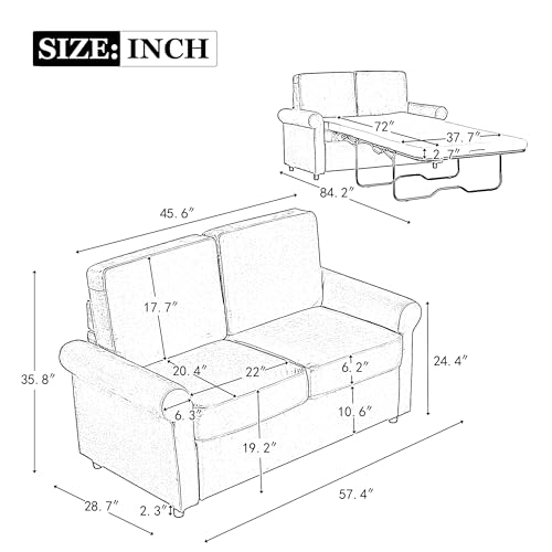 Beige Pull Out Sofa Bed with Twin Size Mattress Pad T45540